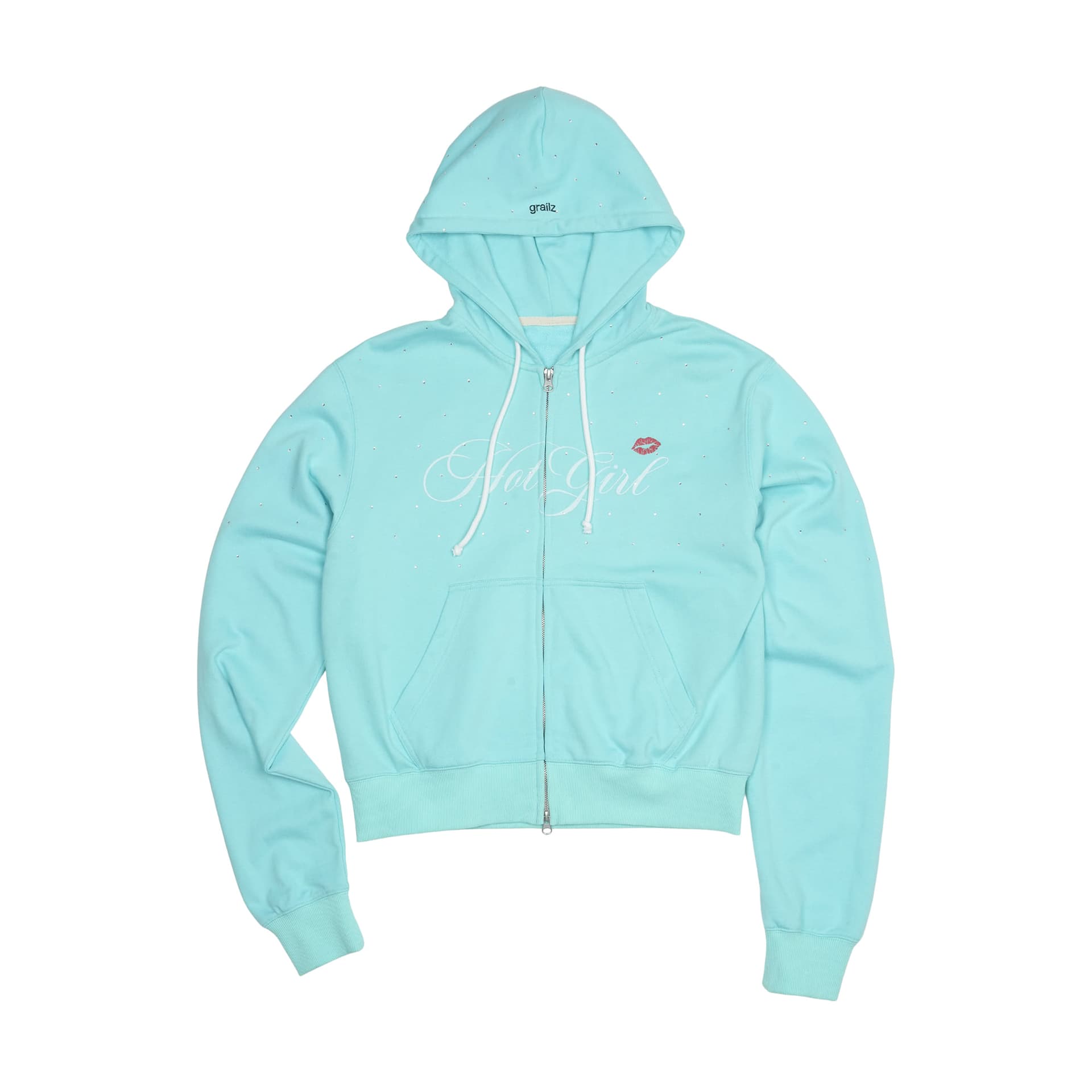 GRAILZ SS26 HOT GIRL CRYSTAL ZIP HOODIE SKY BLUE