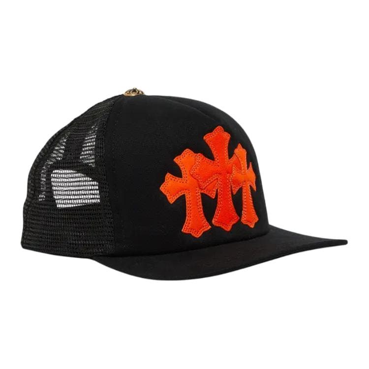 Chrome Hearts 克罗心 十字架贴皮 棉羊皮革 鸭舌帽 男女同款情侣款 黑色/橙色