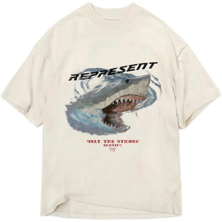 REPRESENT Logo Shark Print T-Shirt White