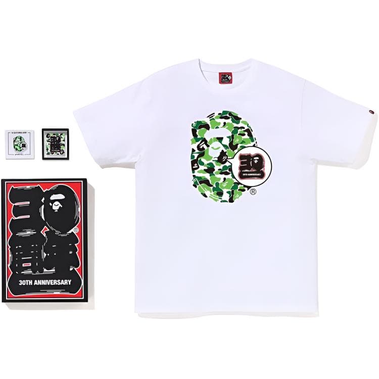 A BATHING APE 30th Anniversary Camo Ape Head T-Shirt White