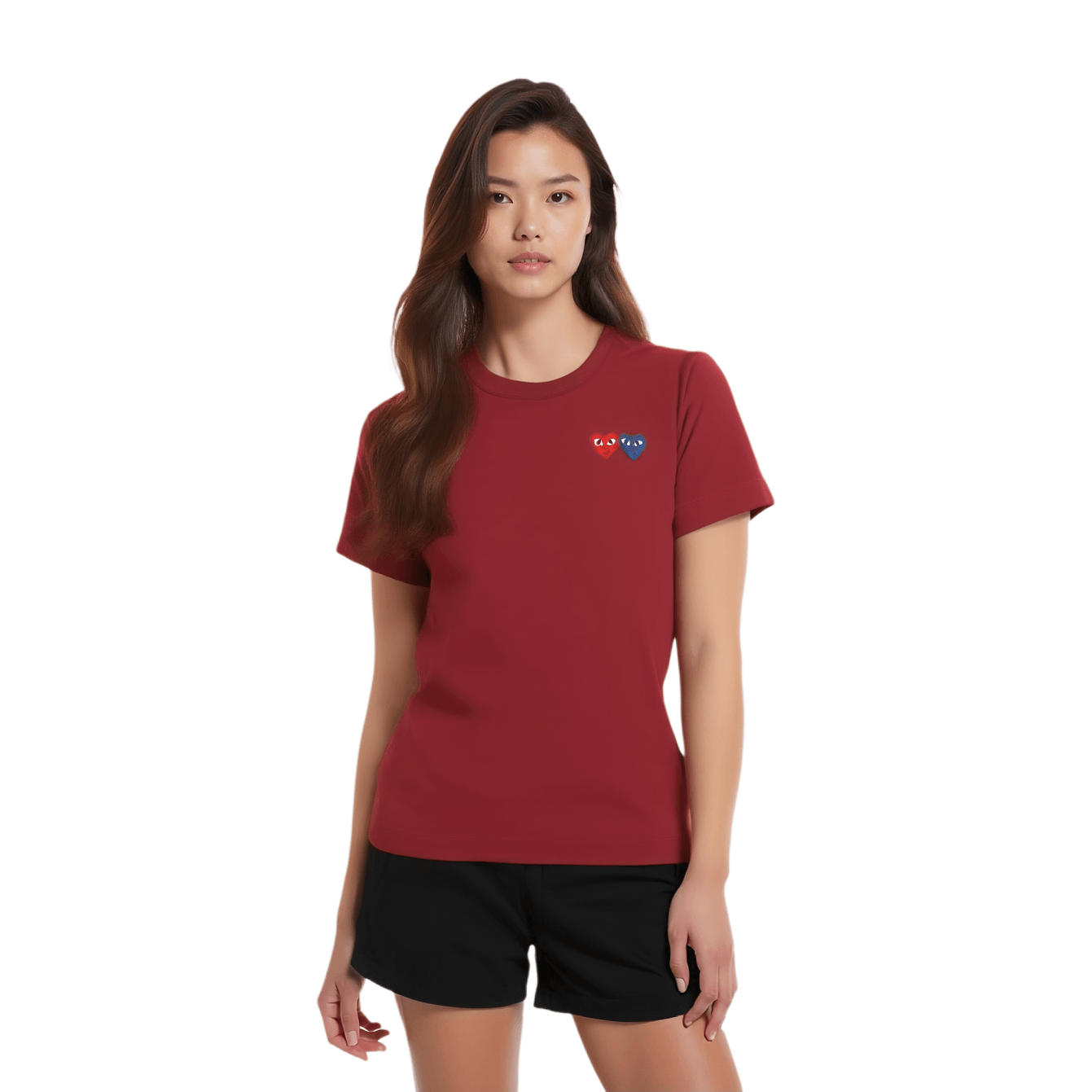 Cdg Play Double Heart T-Shirt Burgundy — фото 2