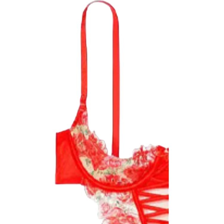 Victoria'S Secret Floral Lace Bodysuit Champagne Coral Print — фото 1