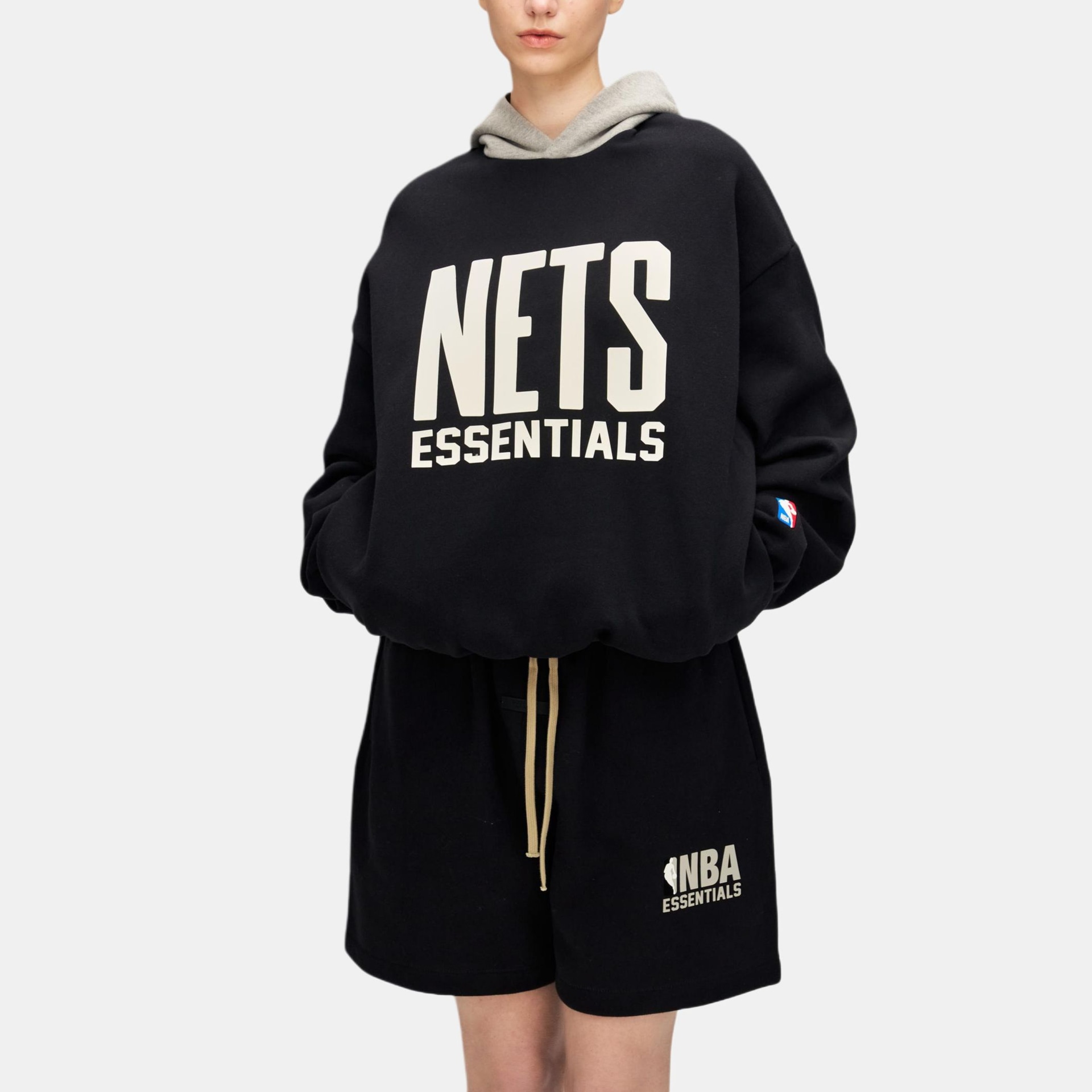 Fear Of God Essentials x NBA Pullover Hoodie Nets Black Warm Gray — фото 2