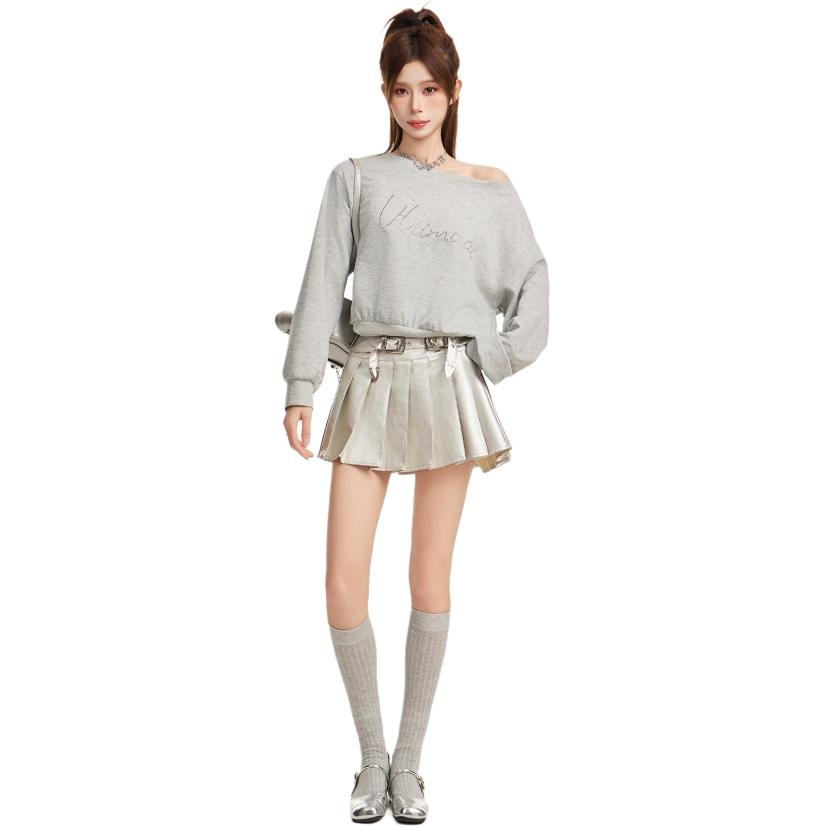EVPGB Loose Fit Off-Shoulder Sweatshirt Gray — фото 3