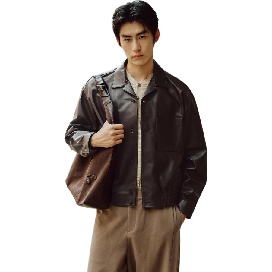 Peacebird Men Sharp Leather Jacket Brown — фото 3