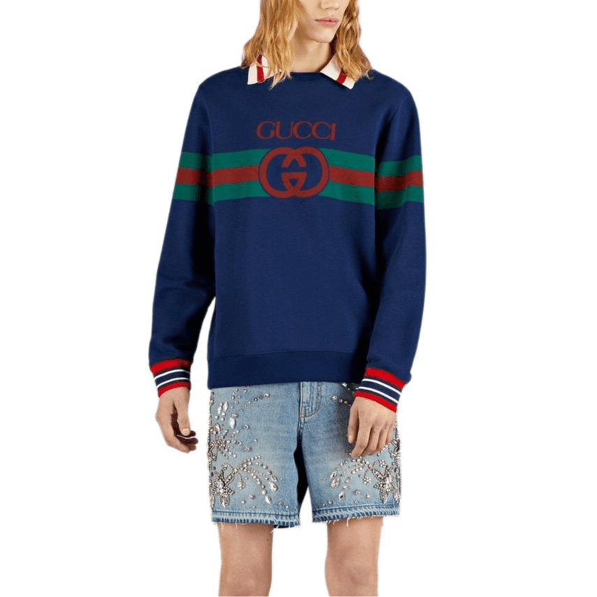 Gucci SS23 Striped Lettering Sweatshirt Navy — фото 4
