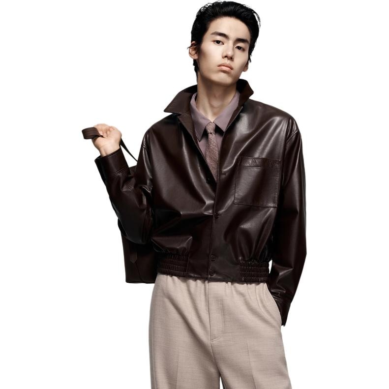 Peacebird Men Sharp Leather Jacket Brown — фото 4