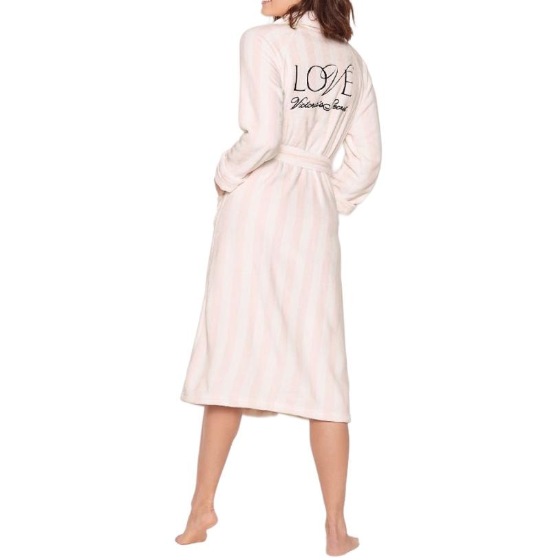 Victoria'S Secret Long Tie Robe Pink White Striped — фото 5