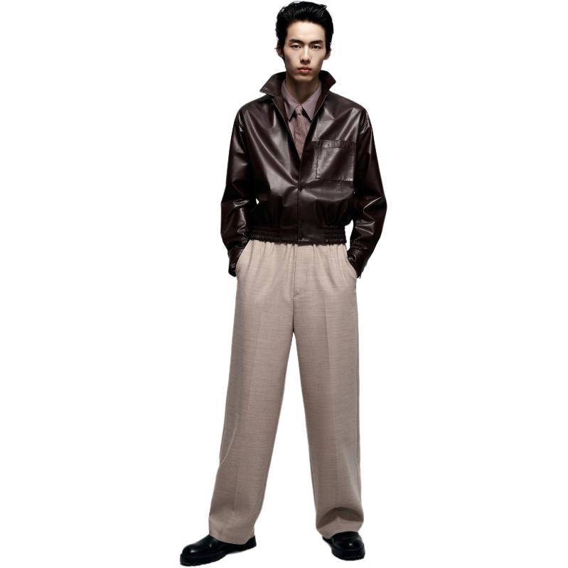 Peacebird Men Sharp Leather Jacket Brown — фото 7