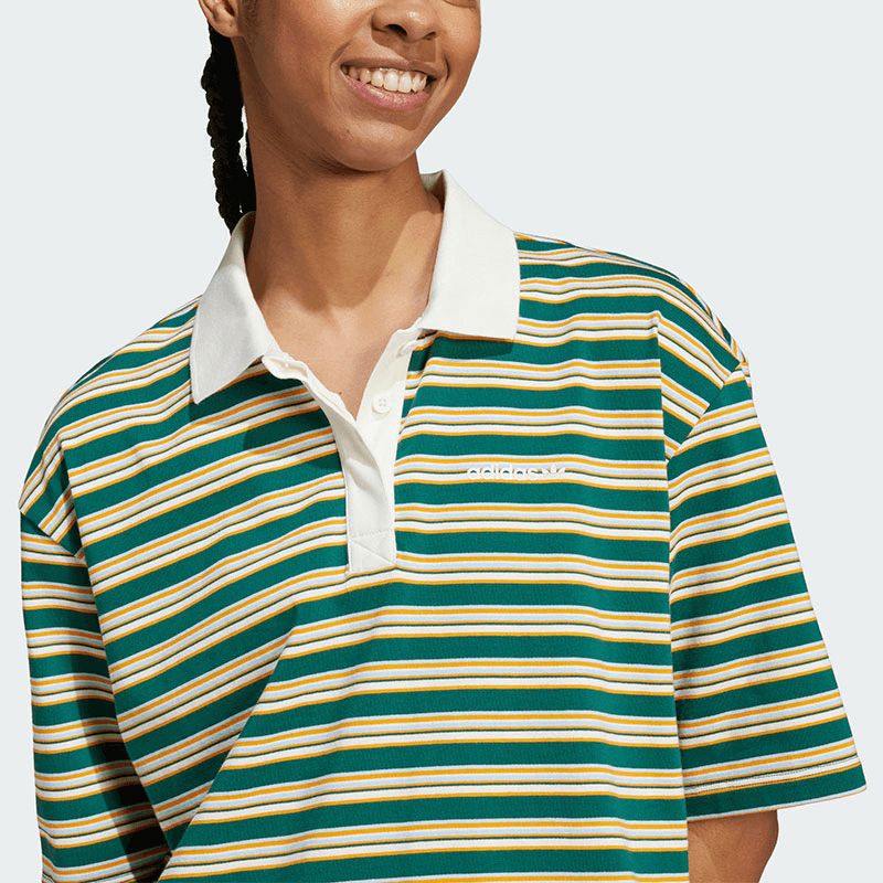 Adidas Originals 80s Oversized Stripe Polo Shirt Forest Green — фото 5