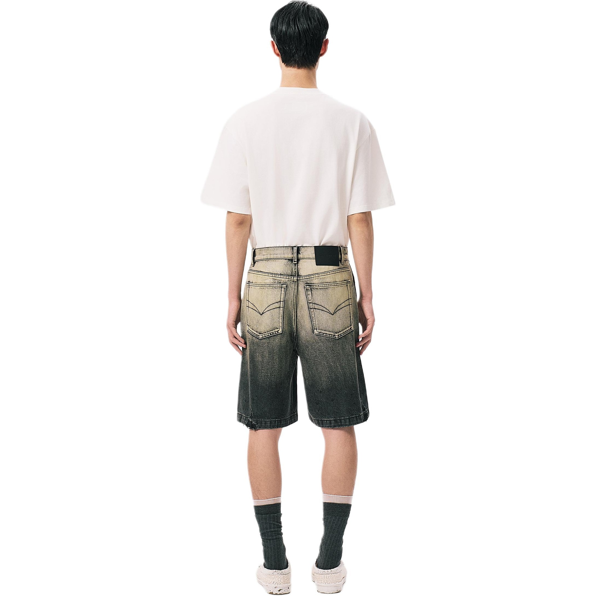 Feng Chen Wang Deconstructed Gradient Denim Shorts Black — фото 3