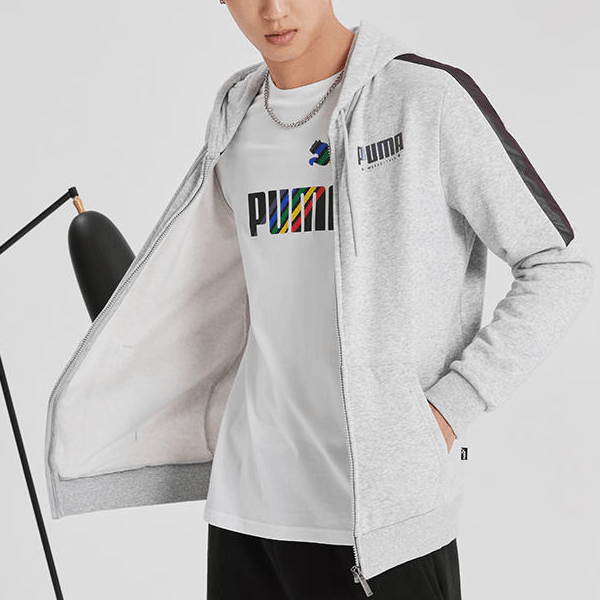 Puma Logo Hoodie Jacket Gray — фото 3