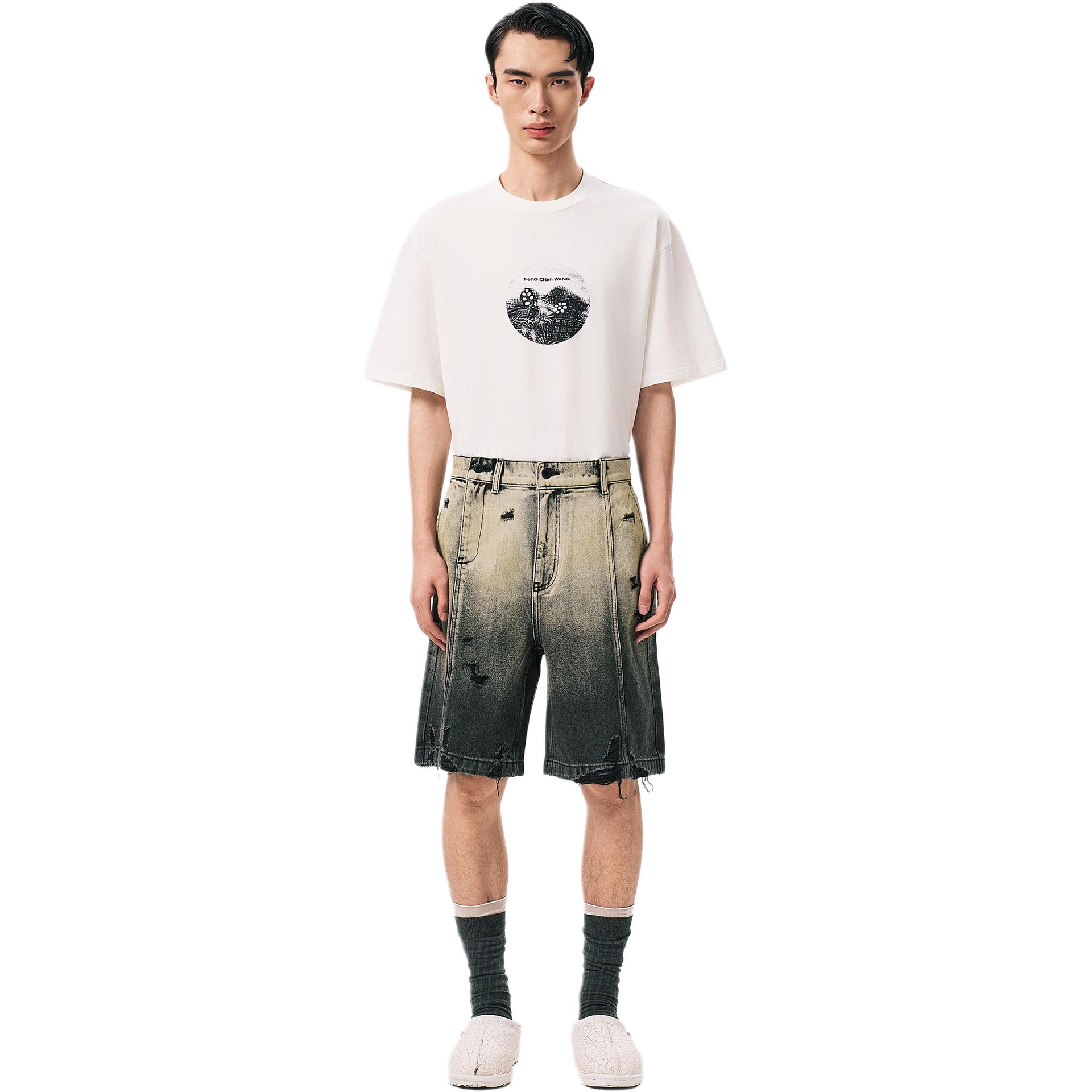 Feng Chen Wang Deconstructed Gradient Denim Shorts Black — фото 4