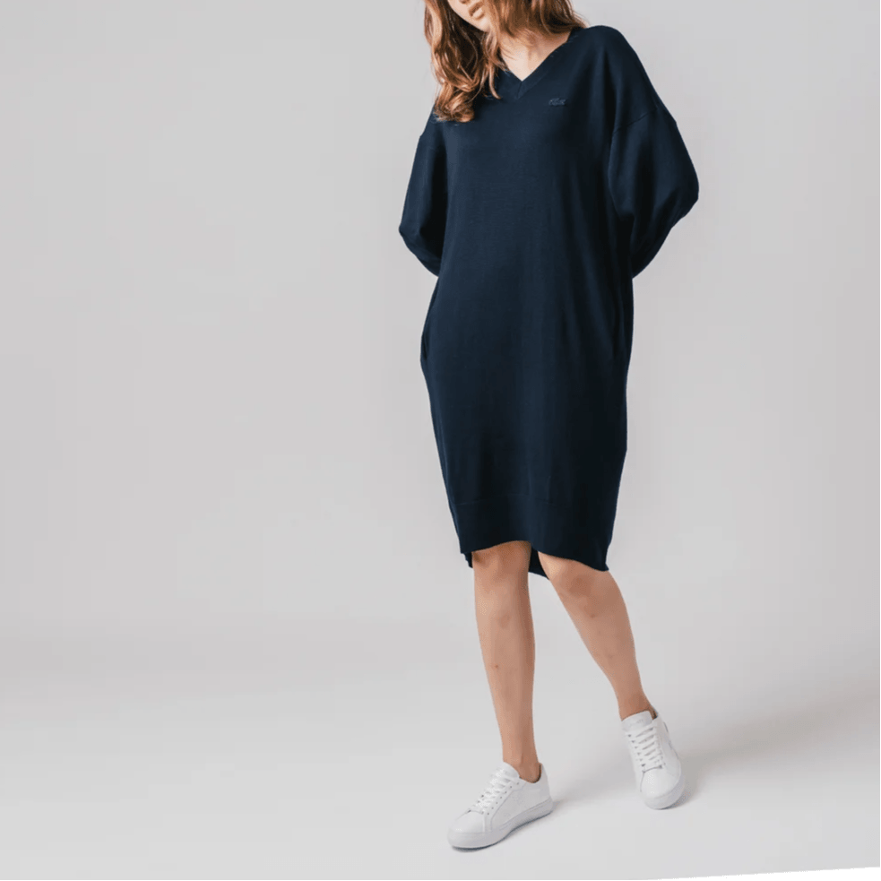 Lacoste V-Neck Long Sleeve Dress Navy — фото 3