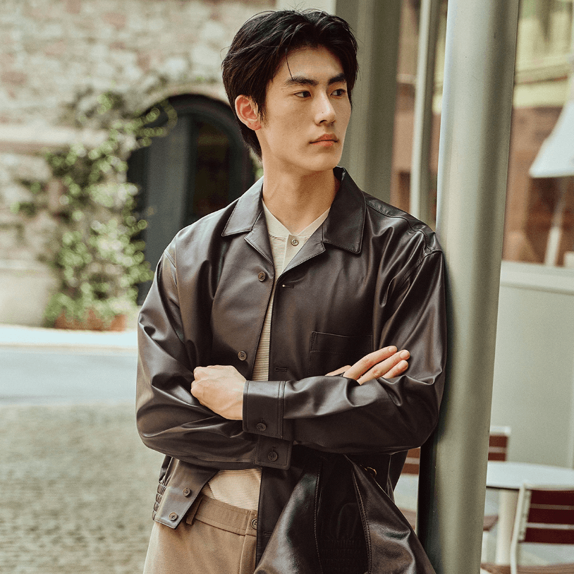 Peacebird Men Sharp Leather Jacket Brown — фото 2