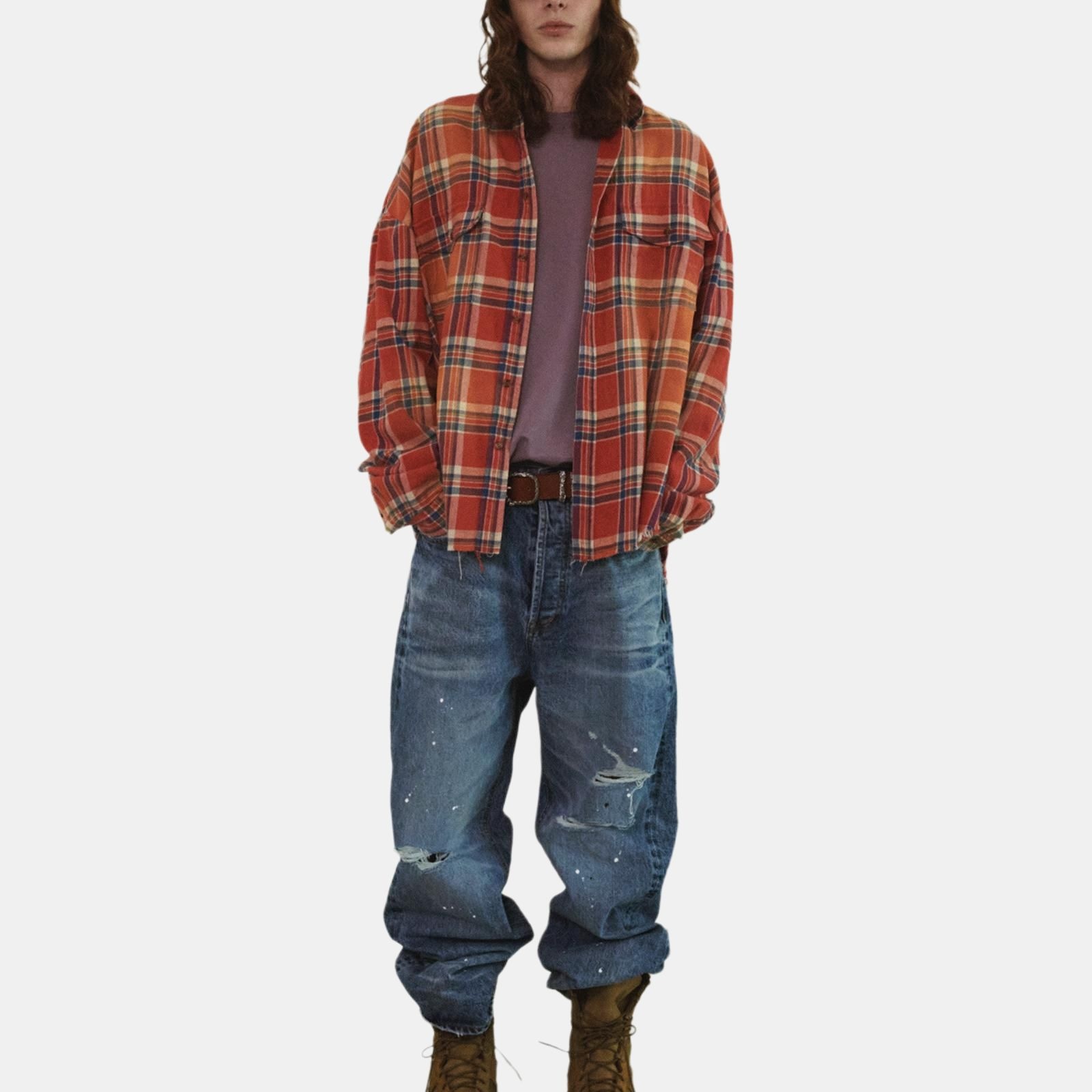 Farfromwhat FW24 Flannel Shirt Orange Red — фото 2