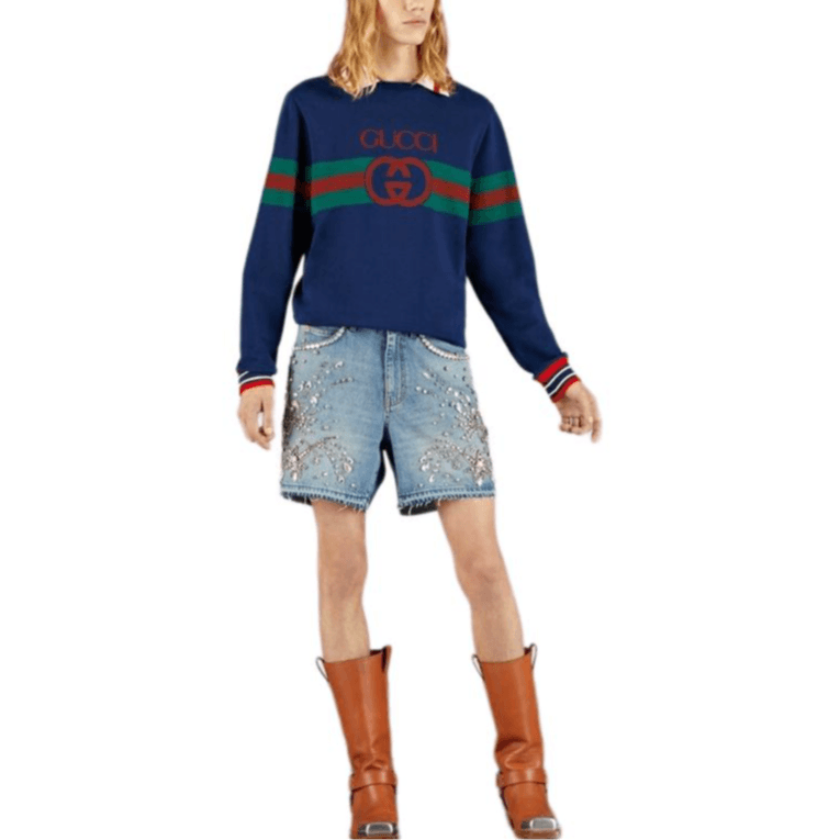 Gucci SS23 Striped Lettering Sweatshirt Navy — фото 2