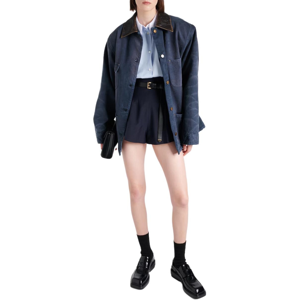 Prada SS24 High Waist Side Zipper Shorts Navy Blue — фото 3