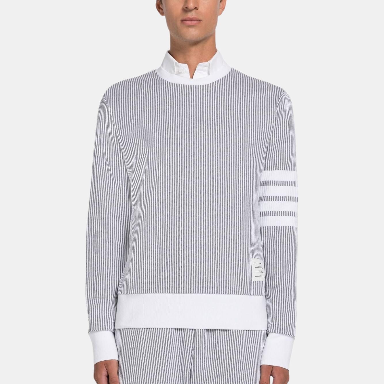 Thom Browne SS23 Classic Four-Bar Crewneck Sweatshirt Light Grey — фото 2
