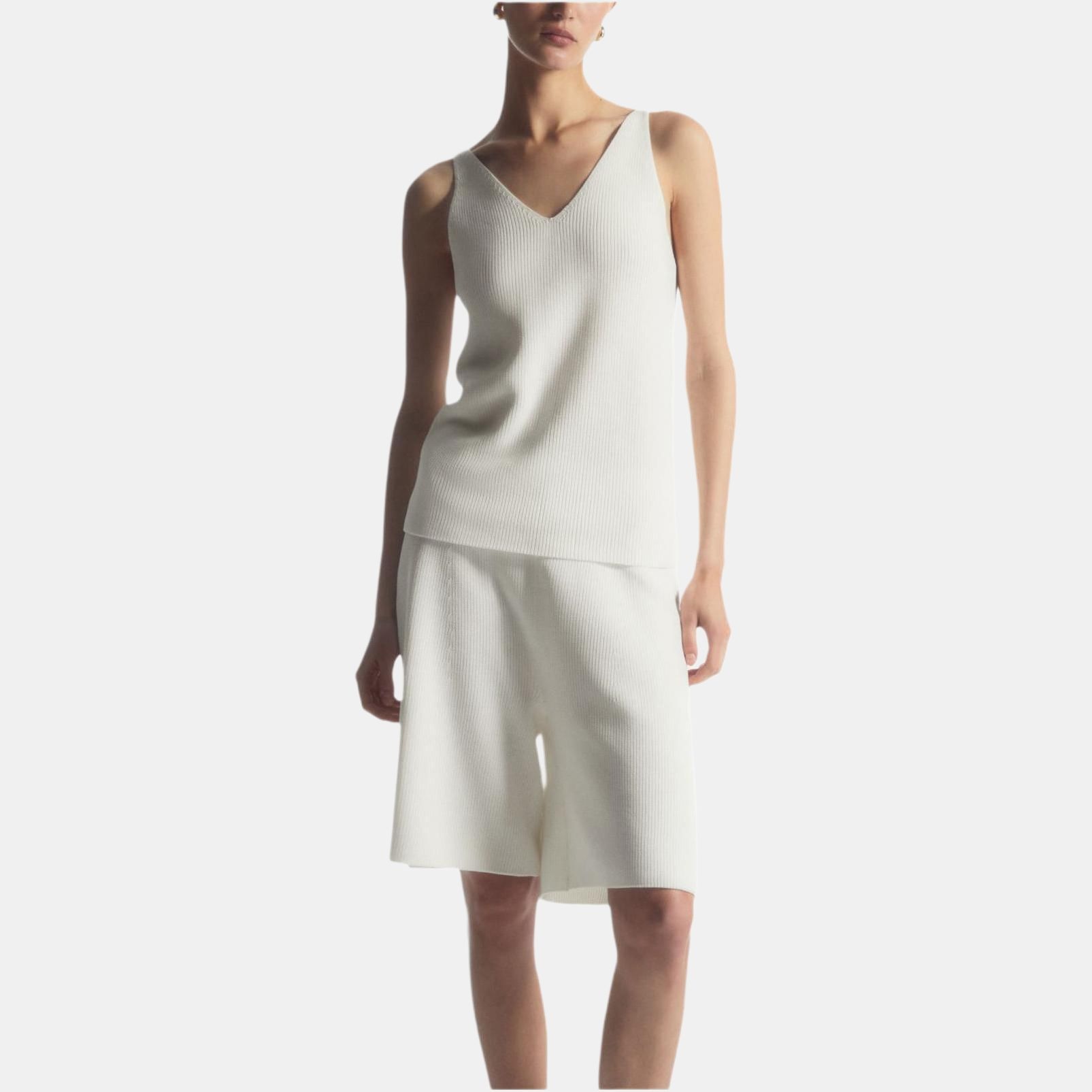 Cos Ribbed Knit V-Neck Vest White — фото 2