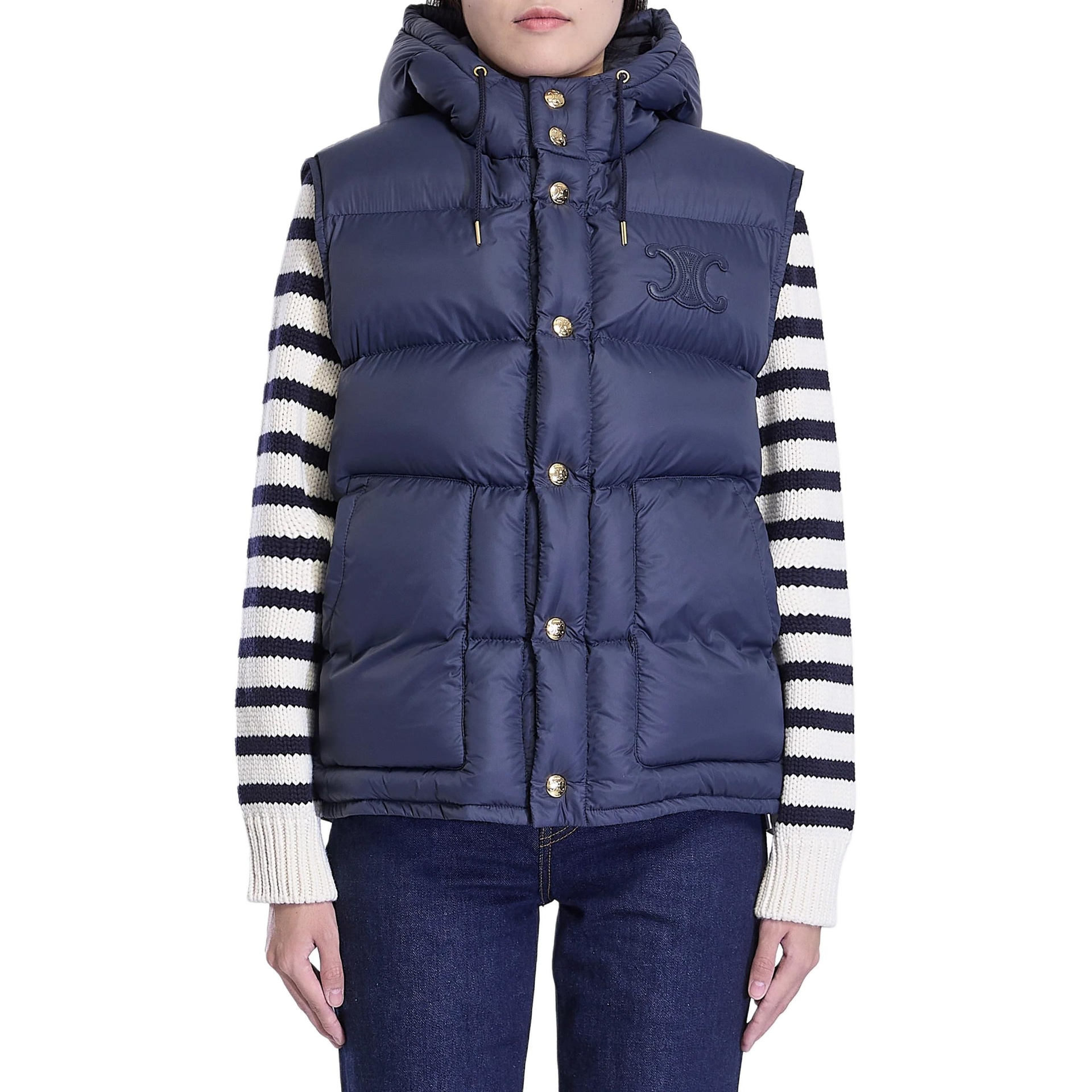Celine Logo Sleeveless Hoodie Vest Navy — фото 3