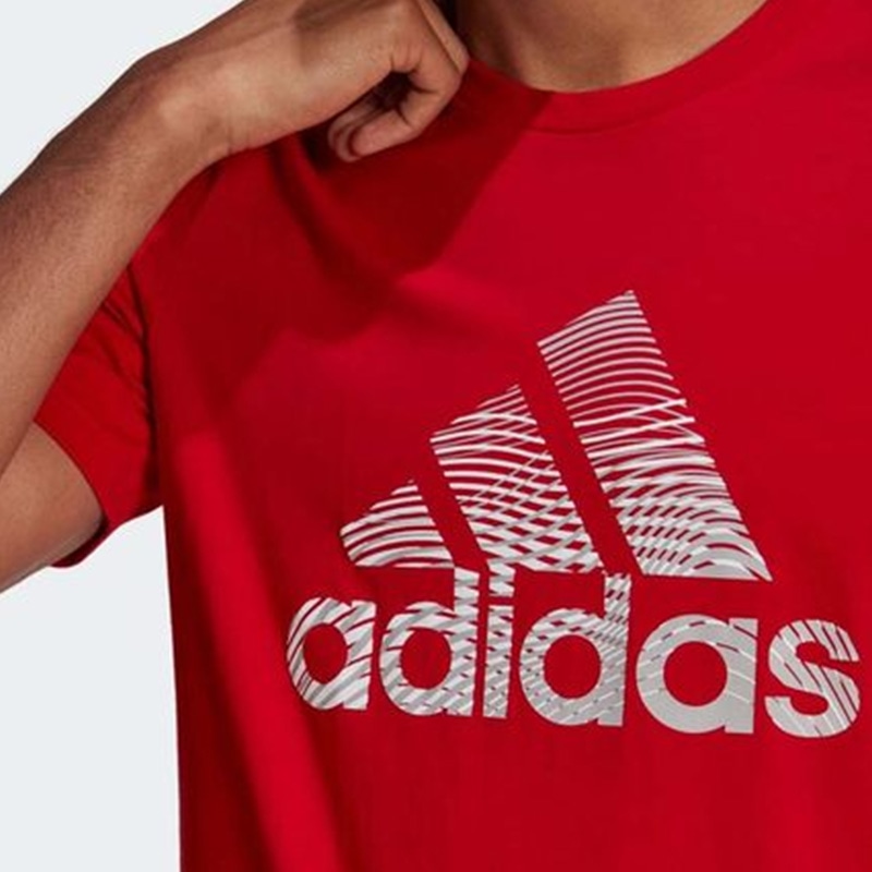 Adidas Letter Logo Crew Neck T-Shirt Red — фото 4