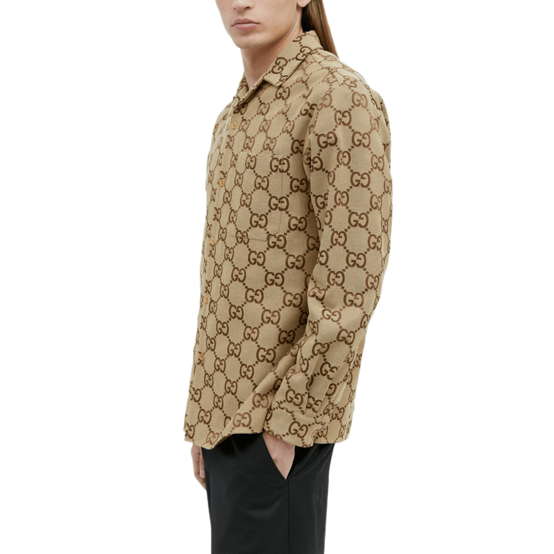 Gucci Logo Print Shirt Brown — фото 5