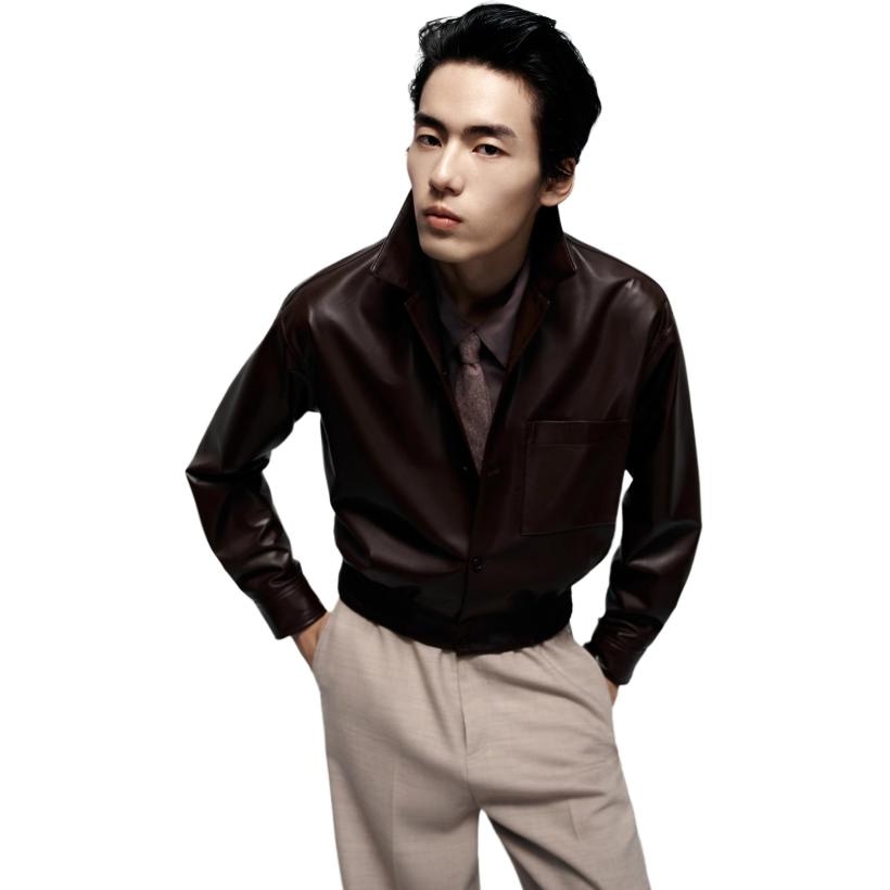 Peacebird Men Sharp Leather Jacket Brown — фото 5