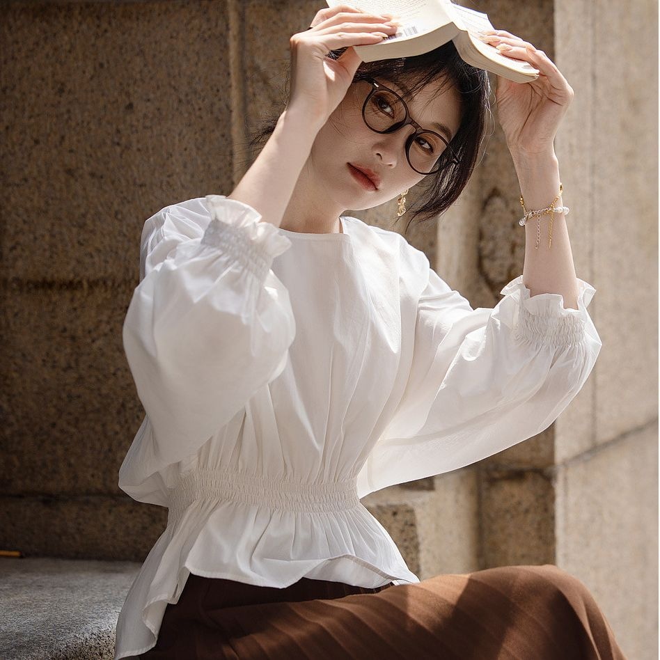 Dme 【dme】 圆领收腰纯色落肩袖长袖衬衫 女款 — фото 5