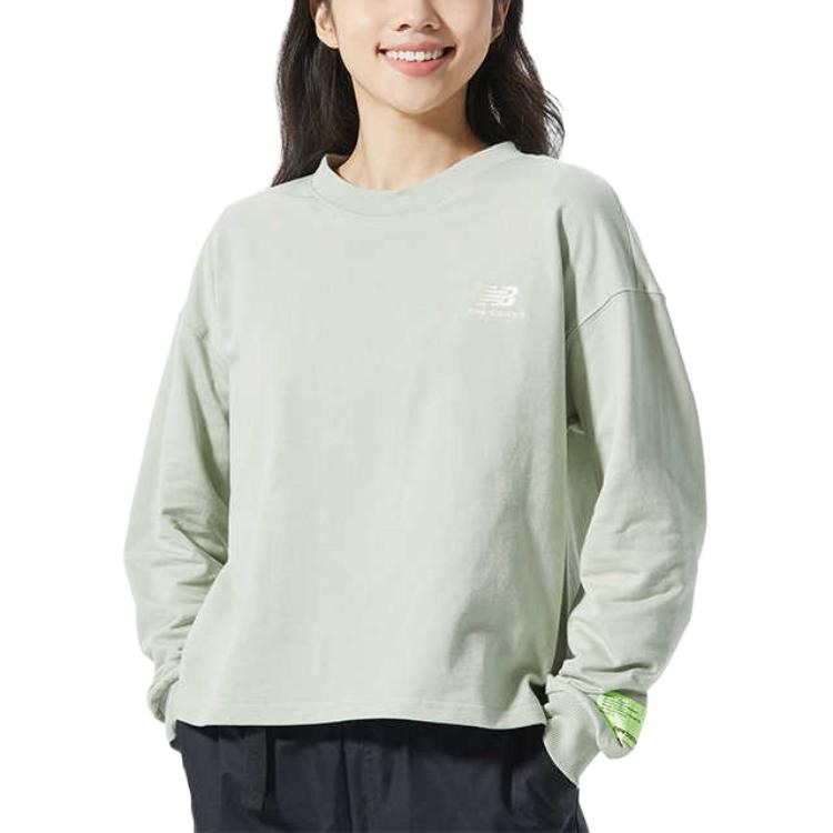 New Balance Embroidered Logo Knit Crewneck Long Sleeve Tee Women Light Green — фото 2