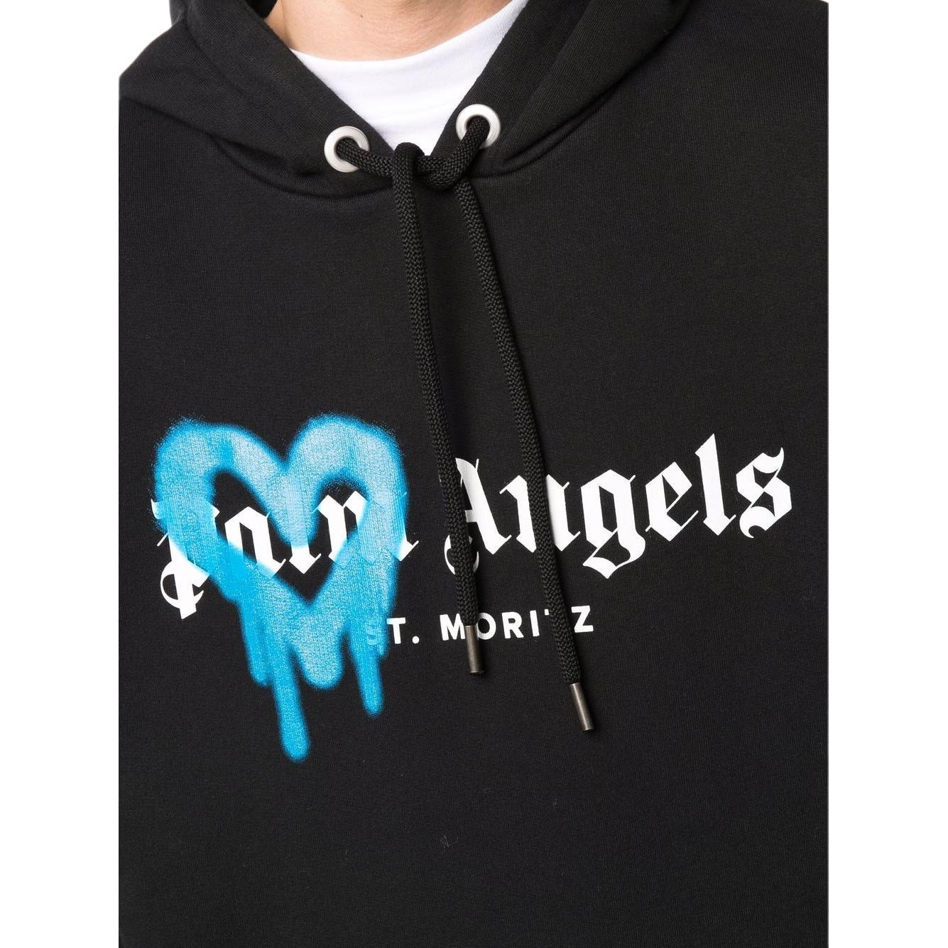 Palm Angels FW21 Spray Heart Logo Hoodie Black — фото 4