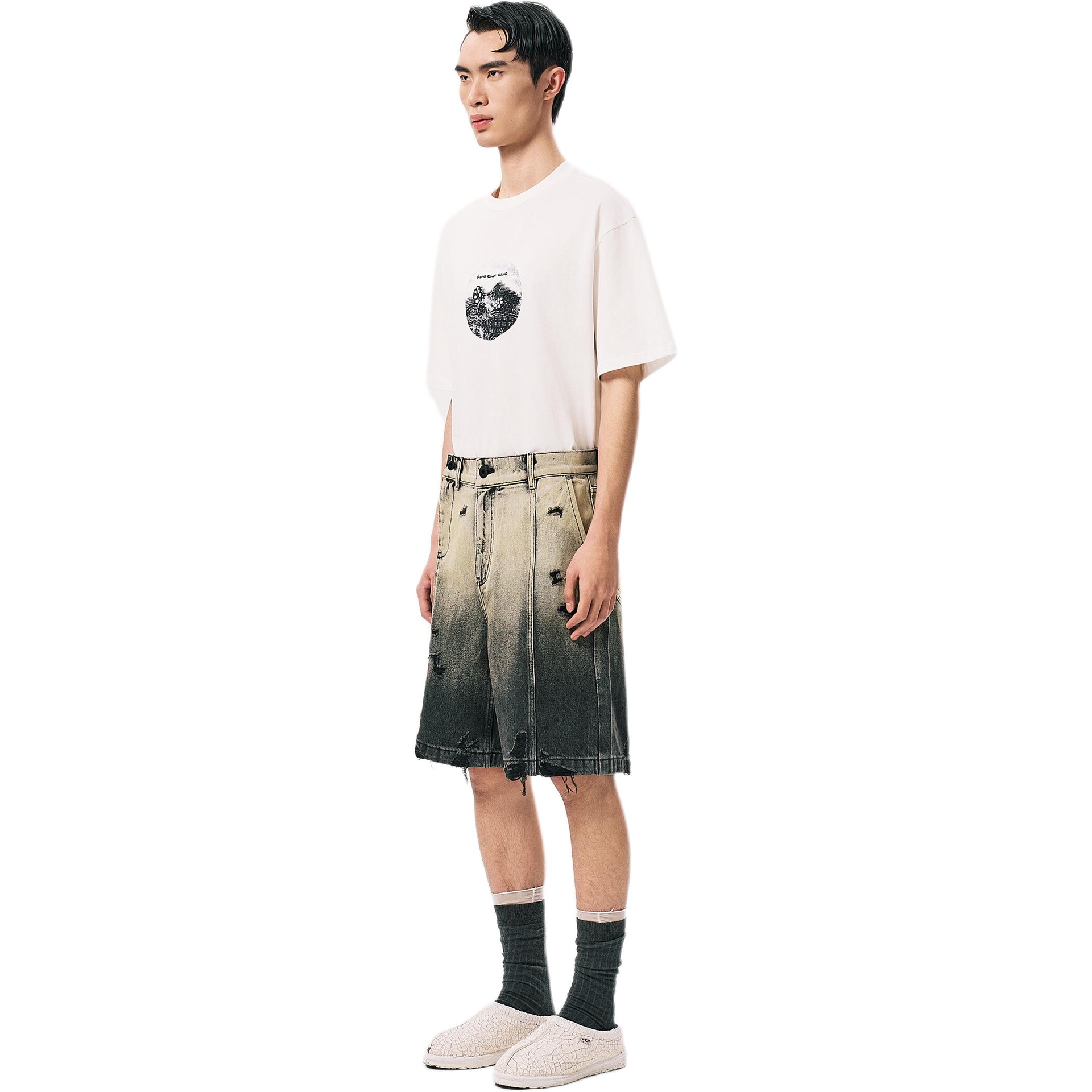 Feng Chen Wang Deconstructed Gradient Denim Shorts Black — фото 2