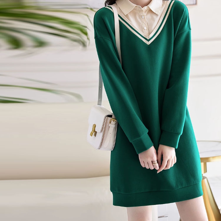 Dme 【dme】 假两件衬衫领长袖连衣裙 翠绿 — фото 2