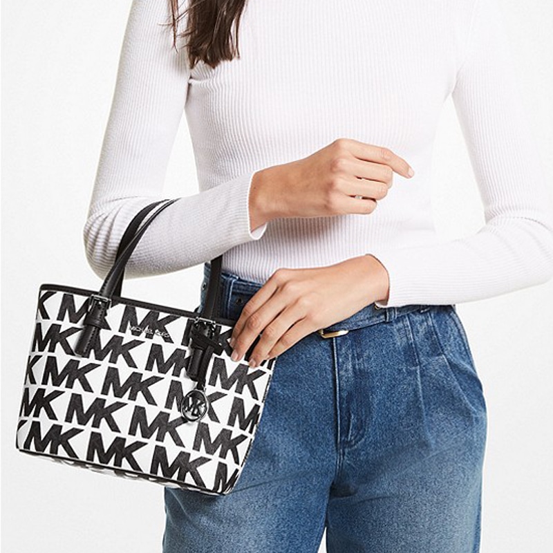 Michael Kors Jet Set Mini Tote Black White — фото 3