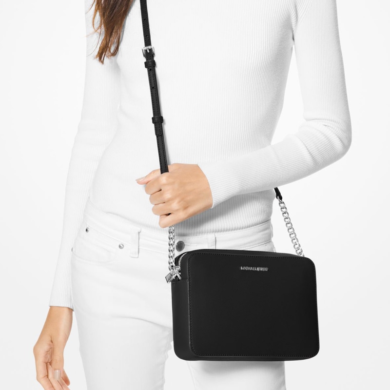Michael Kors Jet Set Chain Logo Leather Shoulder Bag Large Black — фото 5