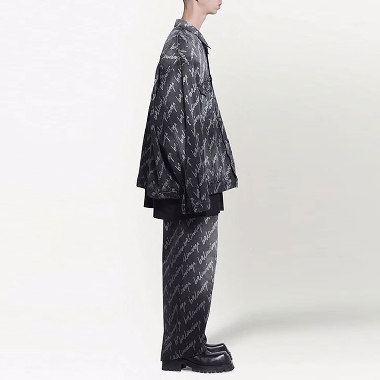 Balenciaga Allover SS22 Logo Denim Jacket Grey — фото 4
