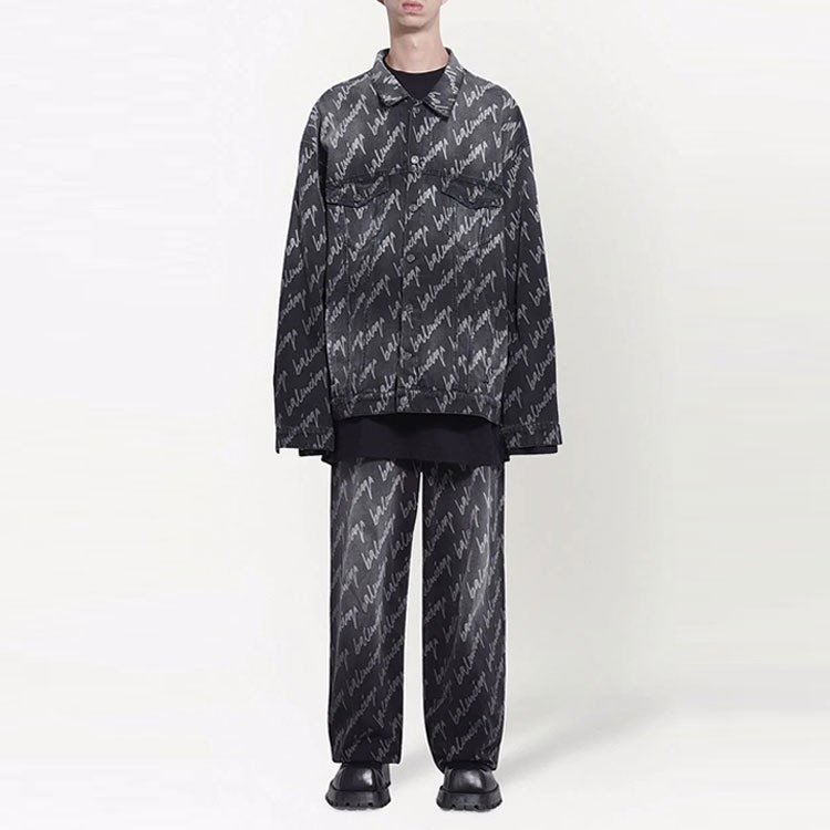 Balenciaga Allover SS22 Logo Denim Jacket Grey — фото 2