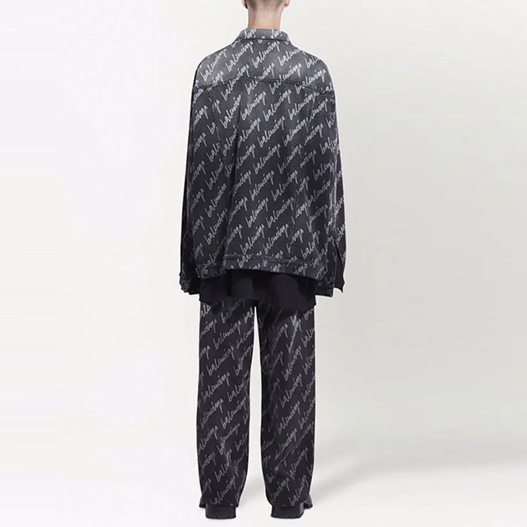 Balenciaga Allover SS22 Logo Denim Jacket Grey — фото 3