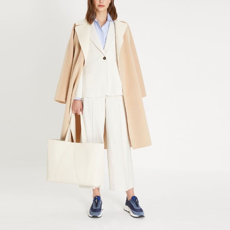 WEEKEND MaxMara MaxMara Logo Tie Double-Faced Coat Beige — фото 1
