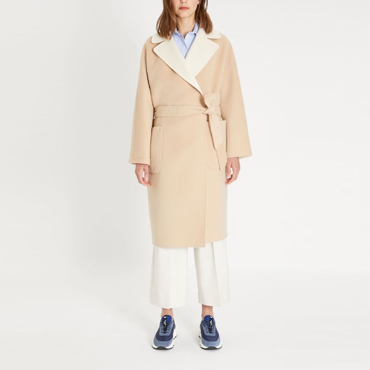WEEKEND MaxMara MaxMara Logo Tie Double-Faced Coat Beige — фото 3