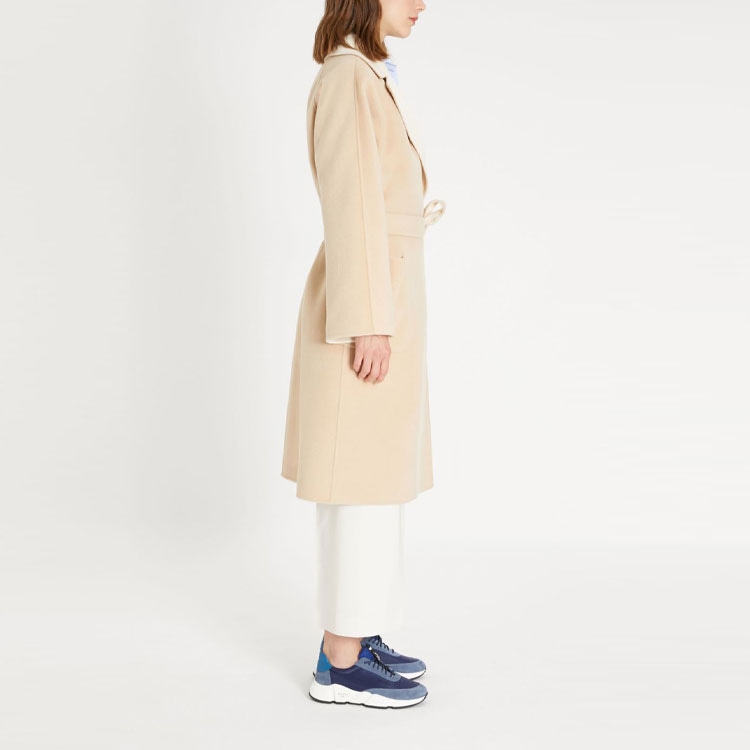WEEKEND MaxMara MaxMara Logo Tie Double-Faced Coat Beige — фото 4