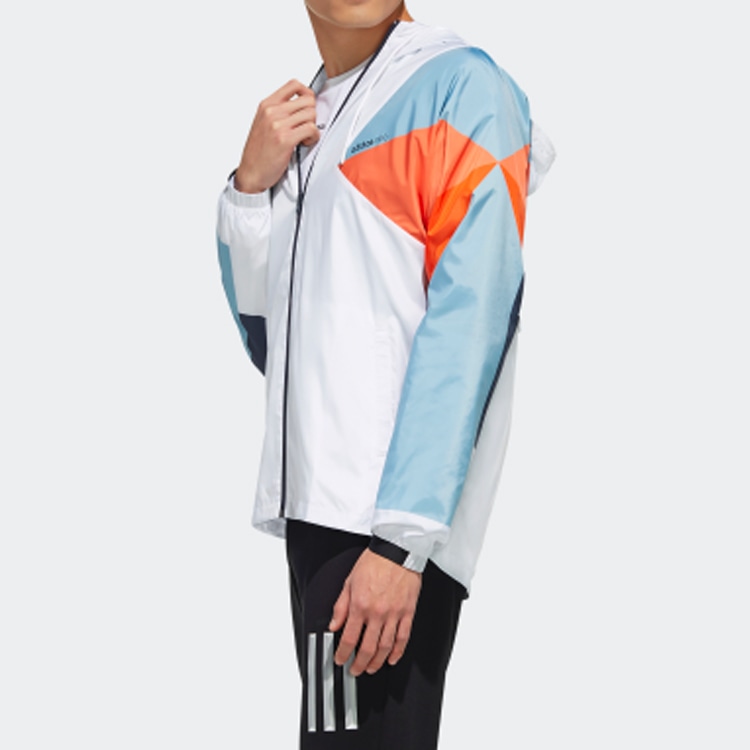 adidas neo Windbreaker Hoodie White Legend Ink Blue — фото 2