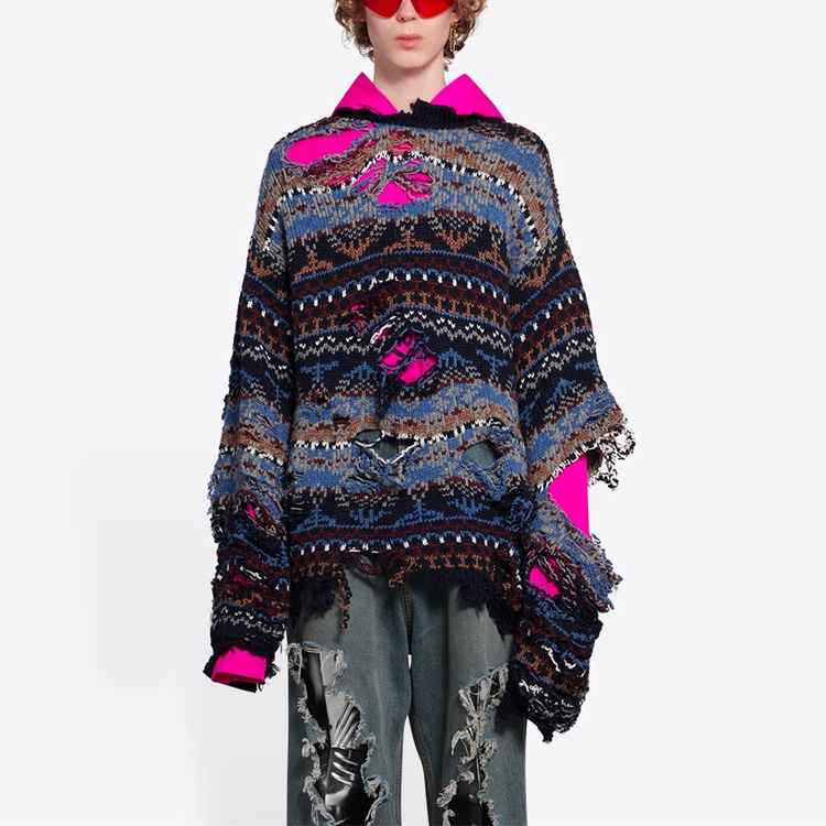 Balenciaga FW21 Distressed Crewneck Sweater Blue — фото 2