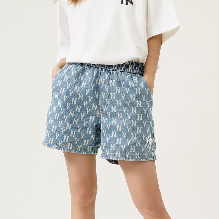 MLB Classic Logo Denim Shorts Light Blue — фото 3