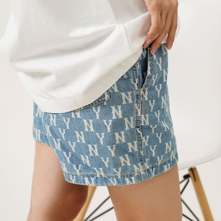 MLB Classic Logo Denim Shorts Light Blue — фото 6