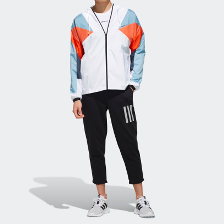 adidas neo Windbreaker Hoodie White Legend Ink Blue — фото 3