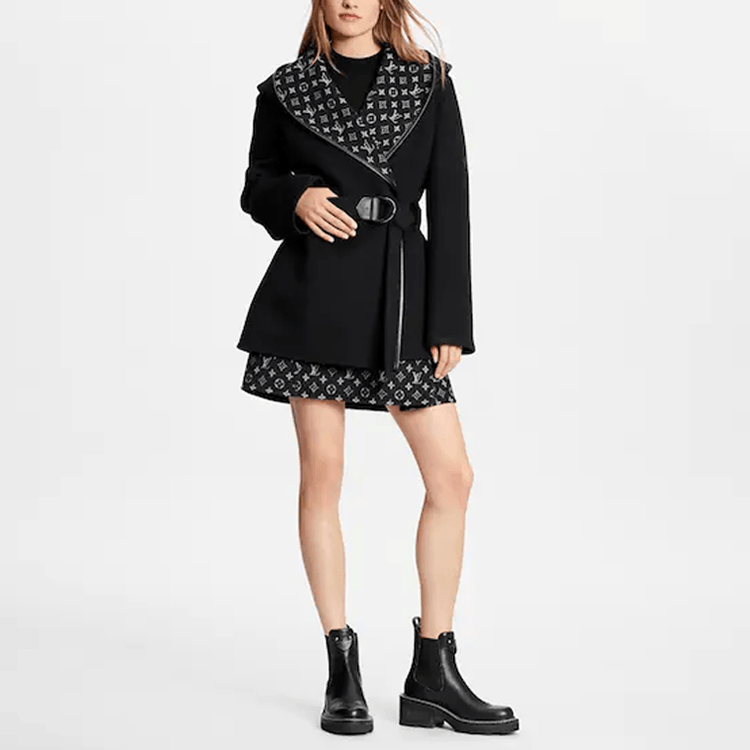 Louis Vuitton FW21 Wool Wrap Hooded Coat Black — фото 5