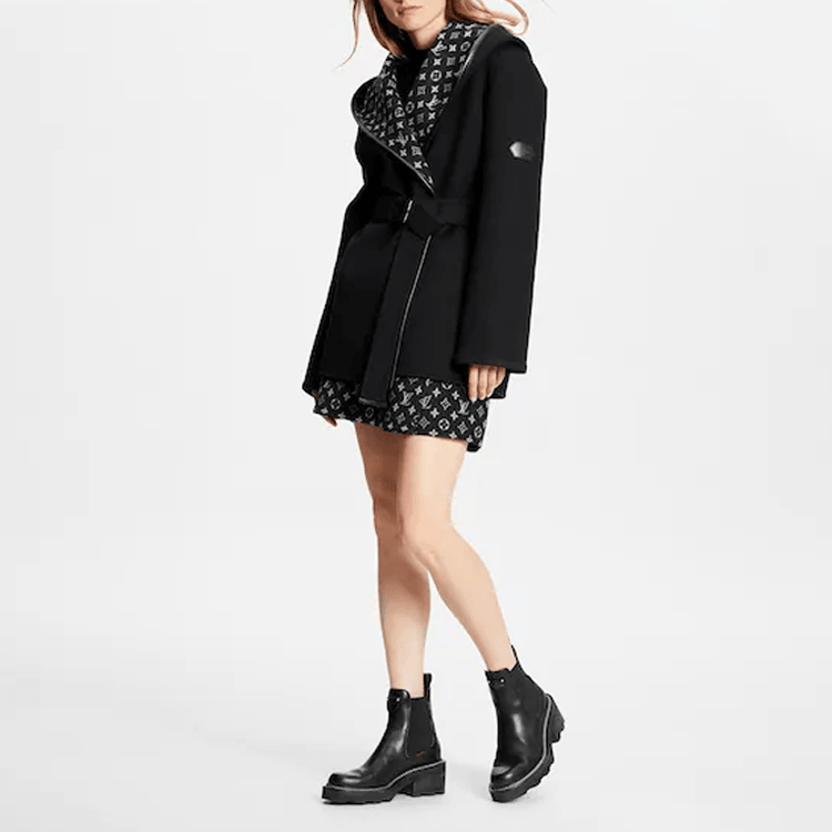Louis Vuitton FW21 Wool Wrap Hooded Coat Black — фото 3