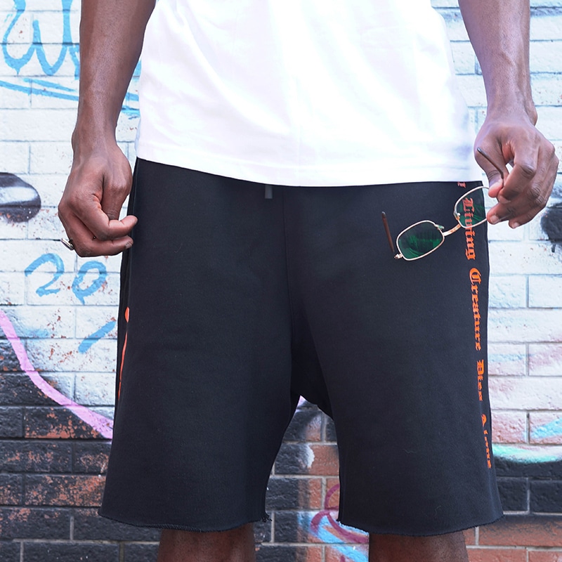 Vlone Classic Gothic Letter Knit Shorts Black Orange — фото 2