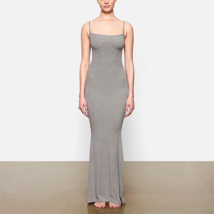 Skims Soft Lounge Long Slip Dress Heather Grey — фото 1